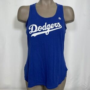 Los Angeles Dodgers MLB Majestic Racerback Glitter Blue Tank Top Women's MEDIUM